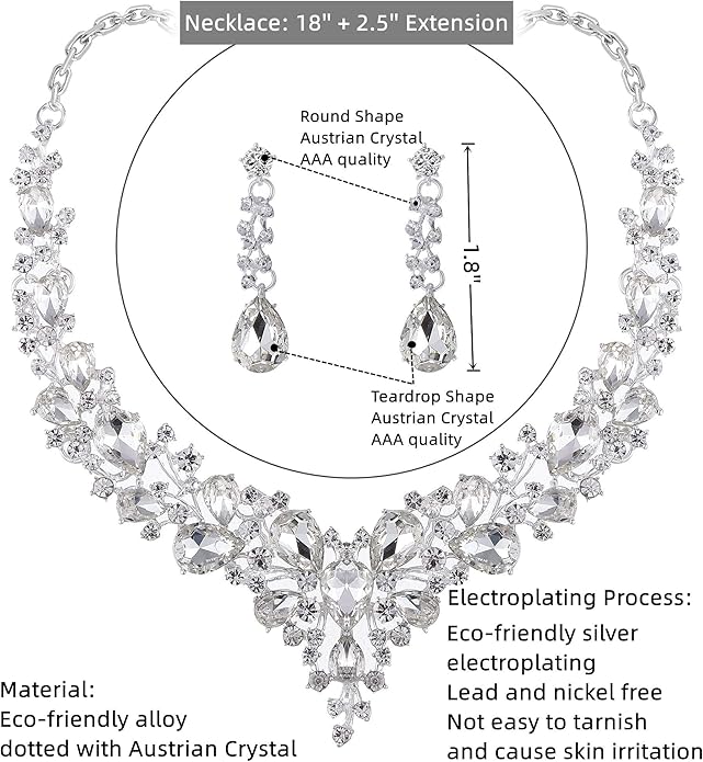 Crystal Bridal Wedding Jewelry Sets for Women Rhinestone Teardrop Crystal Statement Choker Necklace Drop Earrings Link Bracelets Rings Teardrop Jewelry Set for Brides Bridesmaids