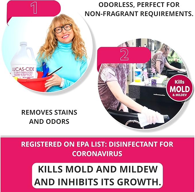 LUCAS-CIDE Salon and Spa Disinfectant Multipurpose Surface Sanitizer, Hospital Grade, EPA Disinfectant Cleaning Supplies Solution 1 Gallon - Pink