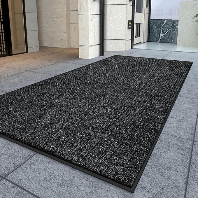 Kuyal Front Door Mat, 3'x10' Indoor Outdoor Entrance Mat, Commercial Floor Mats Inside Outside Entrance, Heavy Duty Durable Welcome, Rubber Backing Non Slip Outdoor Mats for Entryway,Black