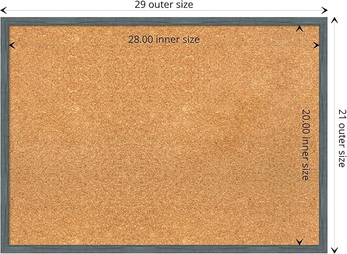 Amanti Art Natural Cork Board for Wall, 21x29 Vision Board with Blue Wood Frame, Medium Corkboard Office Decor for Home Organization, Rustic Farmhouse Corkboard Pinboard to display items for home