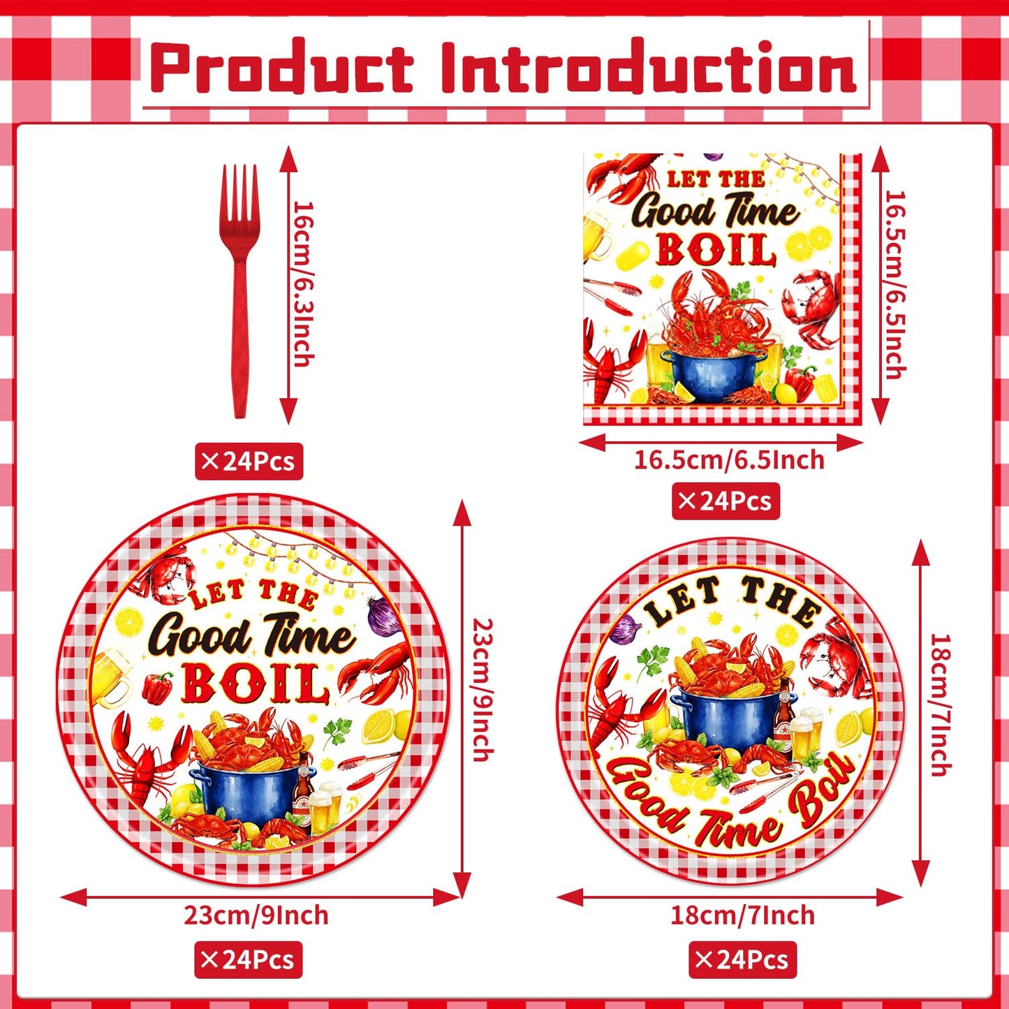 Gameza Seafood Boil Party Supplies - 96PCS Seafood Boil Party Plates and Napkins Forks Tableware Disposable Set, Crawfish Crab Shrimp Summer Birthday Decor Supplies, Serve 24