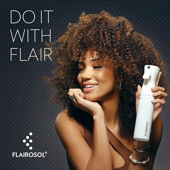 FLAIROSOL - The Original, Continuous Ultra Fine Mist Spray Bottle, Multi-Tasking Marvel for Hair, Skin, Home, Pet Care and more, Refillable and Reusable, 10.1oz/300ml (Clear Bottle-Pink Print)