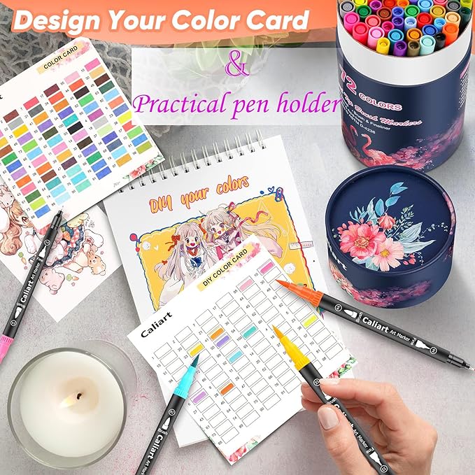 Caliart 72 Colors Dual Tip Fine & Brush Pens Art Markers, Aesthetic Cute Preppy Stuff School Supplies, Coloring Markers for Kids Artist Adult Book Cards Drawing Craft Kit Mothers Day Gift for Mom