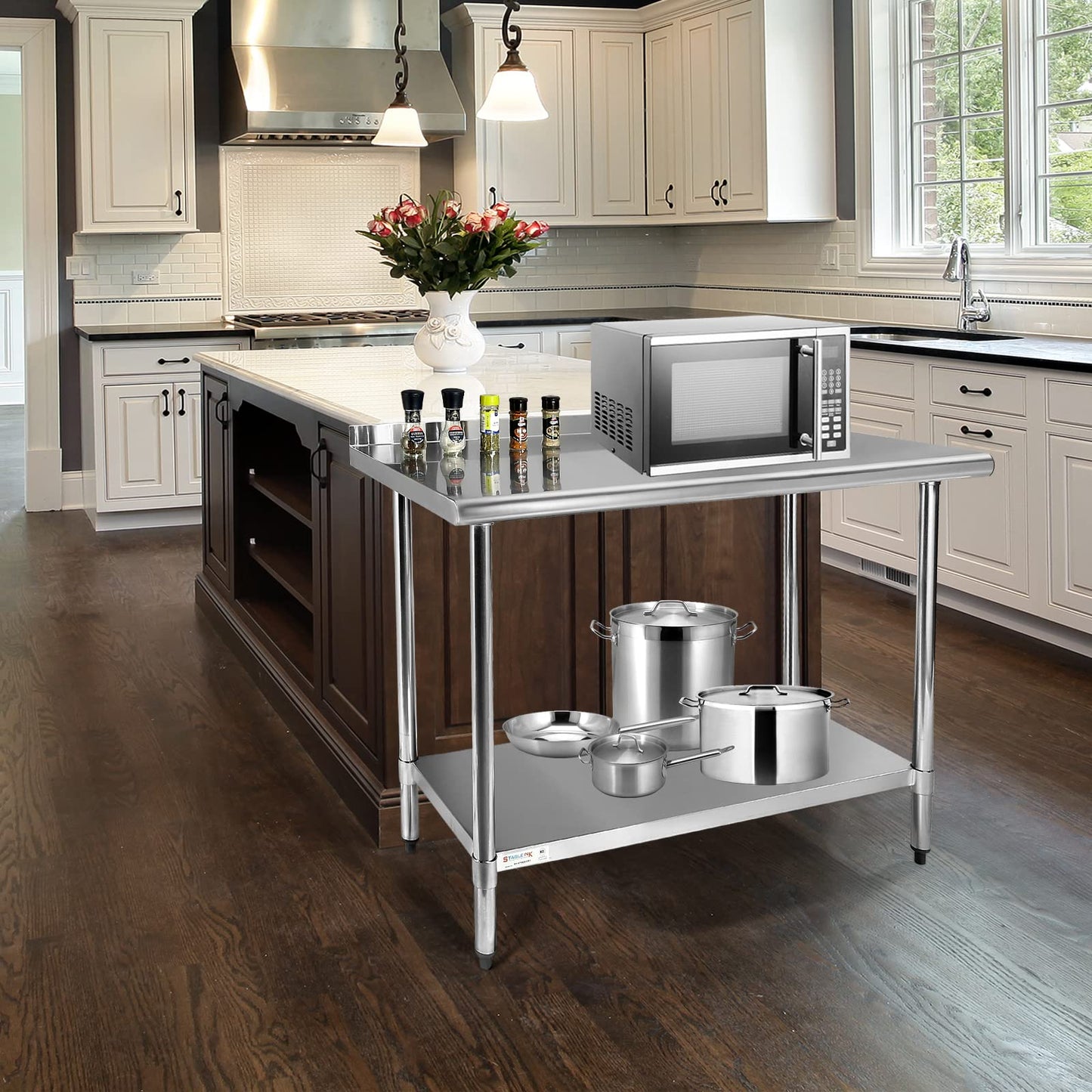 STABLEINK NSF Stainless Steel Prep Table 60x24 Inches 5ft, Metal Work Table with Adjustable Undershelf, for Commercial Kitchen, Restaurant, Hotel, Laundry and Garage