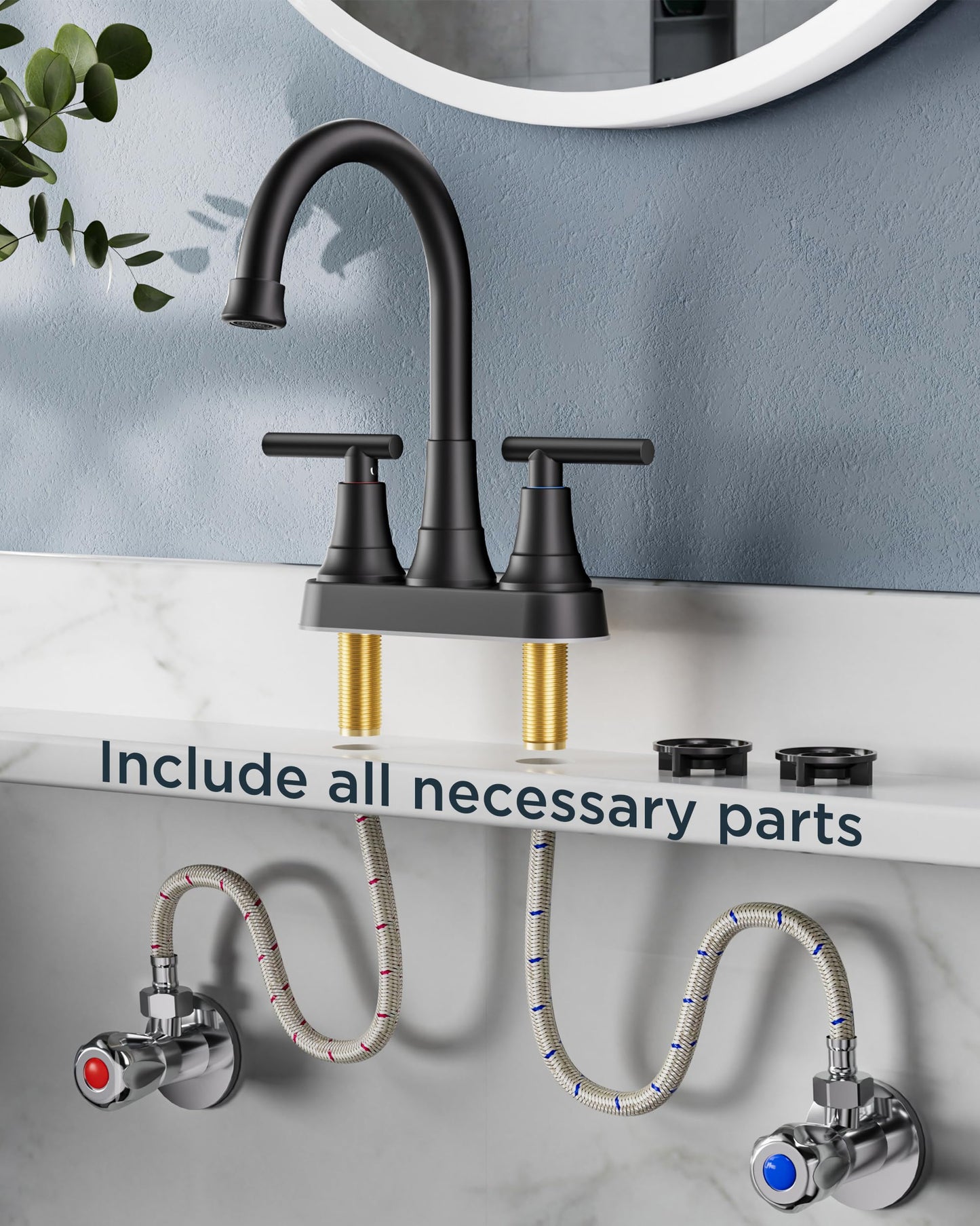 FORIOUS Matte Black Bathroom Faucets, 4 Inch Centerset Bathroom Sink Faucet 2 or 3 Hole with Pop up Drain and cUPC Hose, Two Handles Control, 360° spout for Restroom,Vanity, RV