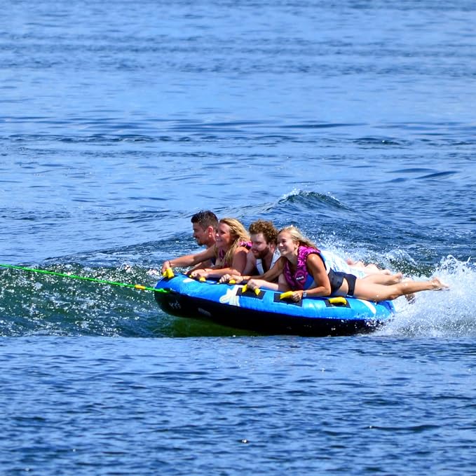 Rave Sports Mega Storm Boat Towable Tube - Inflatable Boating Tube for 1-4 Riders - Heavy-Duty Inflatable Tube for Boats to Pull - Water Sports Towable with Quick Connector Tow Point