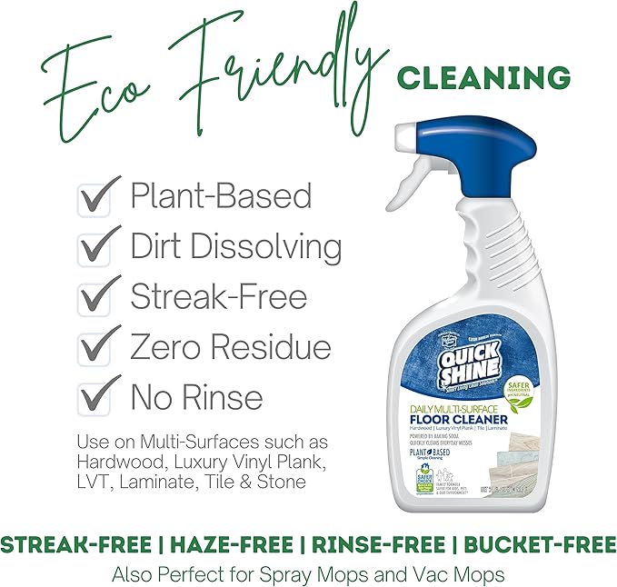 Quick Shine Multi Surface Floor Cleaner Daily Care 24oz | Plant-Based, Ready to Use, Dirt Dissolving, Streak Free, No Rinse | Use on Hardwood, Laminate, Luxury Vinyl Plank, Tile & Stone | Safer Choice