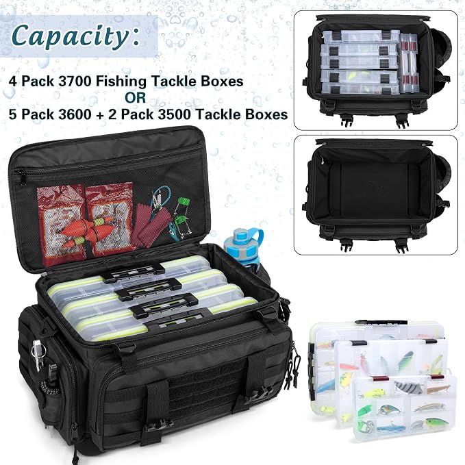 DSLEAF Waterproof Tackle Box Bag with Rod Holder, Soft Fishing Tackle Storage Bag with Non-Slip Base for Saltwater or Freshwater Fishing (Patent Design), Only Bag