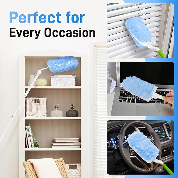 30 Pack Heavy Duty Duster Refills Compatible with Swiffer Dusters,Disposable Dusters Kit for Cleaning Dusting Furniture Blind Ceiling Fan,30 Pack 360 Feather Dusters,1 Handle,1 Upgrade Telescopic Hand