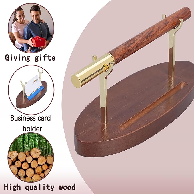 Pen Holder Desk Organizers and Accessories Desk Decor ，Exquisite Wooden Pen Holder ，with a Cool Pen and Two Refills for Office and Home (Style B)