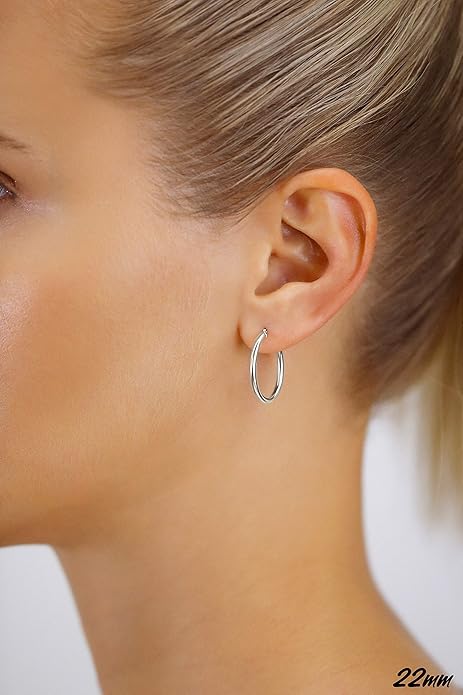 14k White Gold Classic Round Hoop Earrings