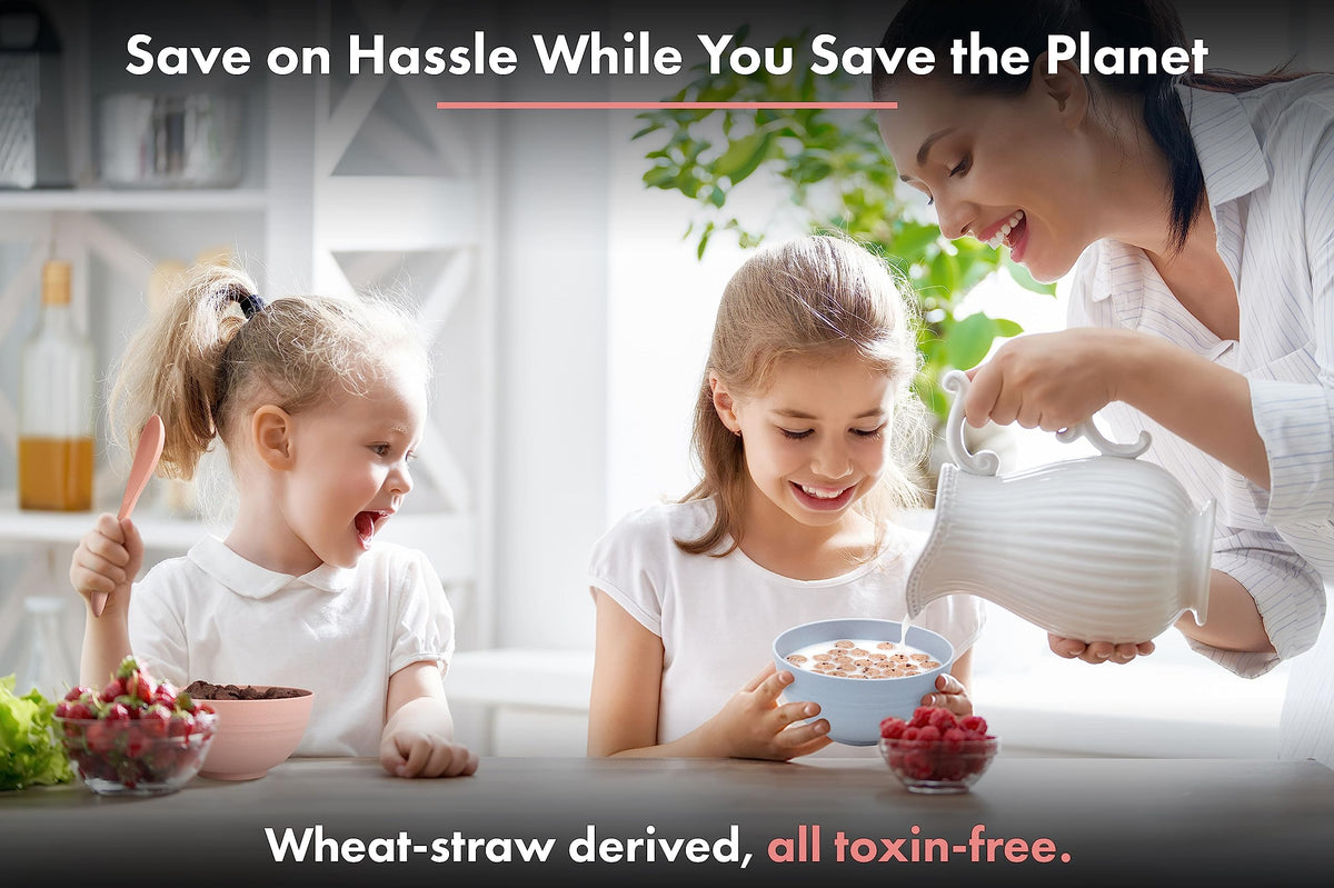 FOODLE Wheat Straw Dinnerware Set - BPA Free & Safety Certified - Lightweight & Unbreakable - Microwave & Dishwasher Safe - Camping, Dorm & RV Dishes - Reusable Kids Plates and Bowls Sets - For 6
