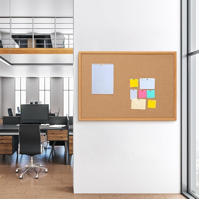 Board2by 2 Pack Cork Board Bulletin Board 30" x 42", Oak Framed 4x3 Corkboard, Office Board for Wall Decor, Large Wall Mounted Notice Pin Board with 30 Push Pins for School, Home & Office