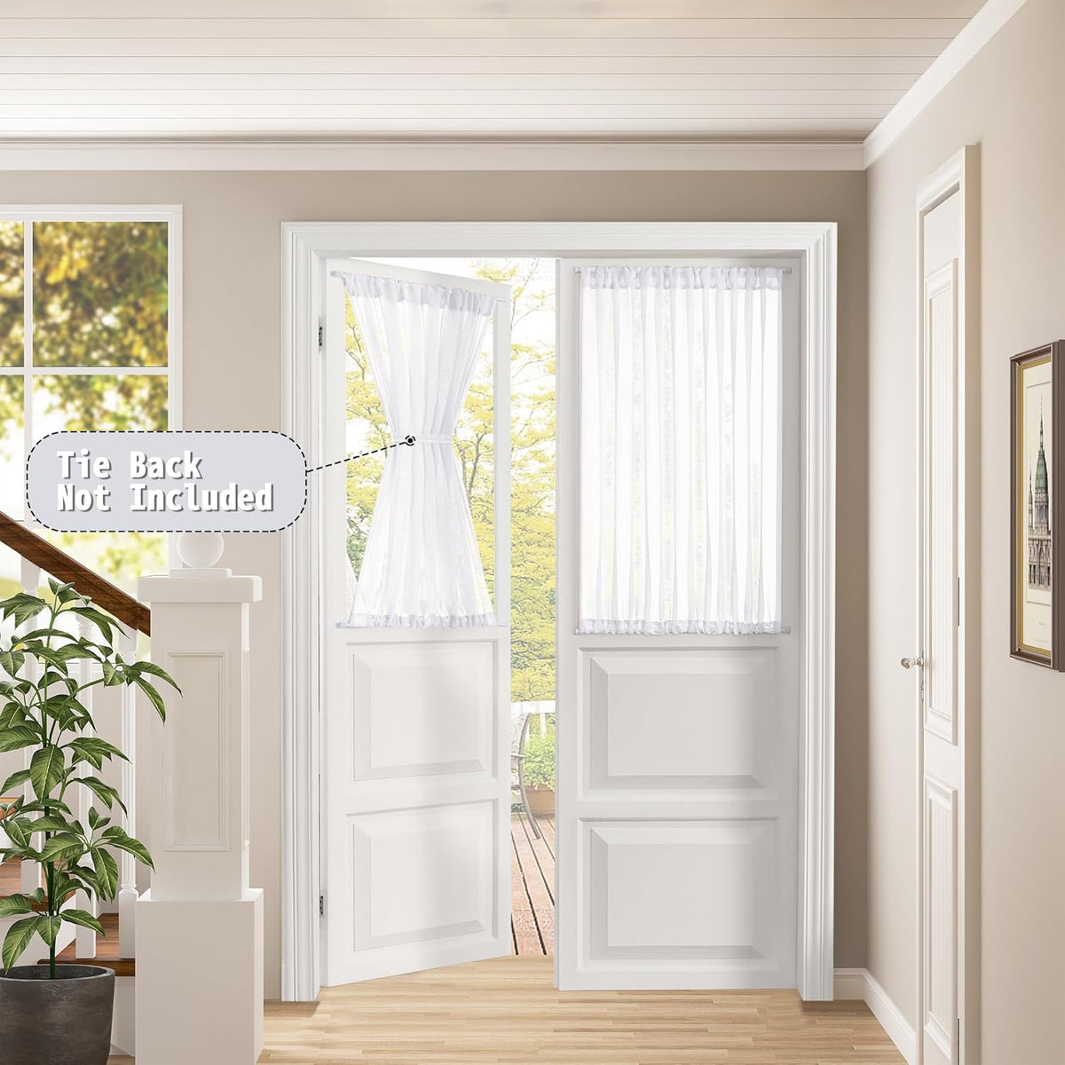 Tollpiz Sheer Door Curtains Closet Linen Textured Curtain Sheers Doorway Light Filtering Voile French Door Rod Pocket Curtains Patio Glass Door, 54 x 63 inches Long, White, Set of 1 Panel