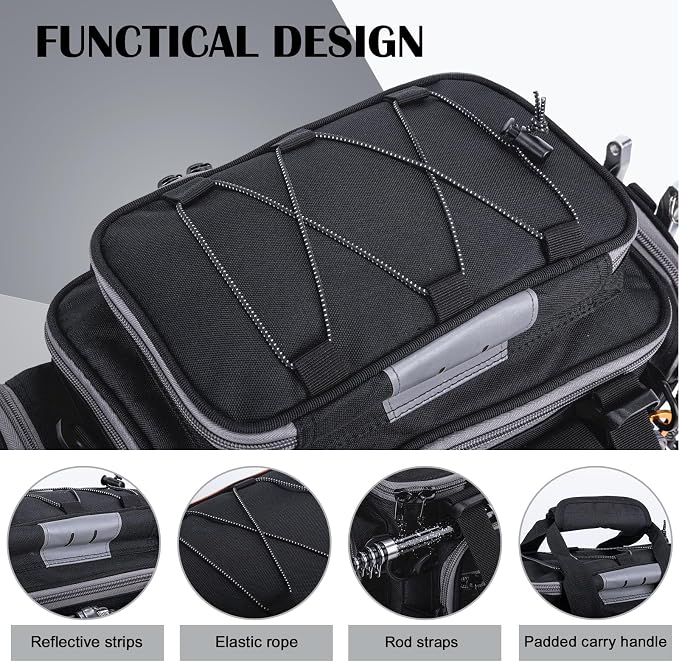 Goture Fishing Tackle Bag with 4 Tackle Boxes, Soft Side 600D Water-Resistant Cross Body Sling Fishing Bag with Rod Holder, Small Saltwater Gear Storage Tactical Bags, Gifts for Men/Women