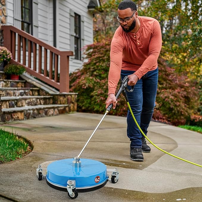 19" Pressure Washer Surface Cleaner with 4 Wheels, Coated Blue Stainless Steel Power Washer Surface Cleaner for Driveway Sidewalk Patio, 1/4" Quick Connector, 2 Extension Wand, 4000 PSI