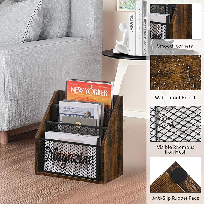 YINMIT Magazine Holder, Stepped 3 Tier Magazine Rack Floor, Magazine Storage Basket, Folder Organizer Bin for Magazines,Books,Newspapers,Tablets