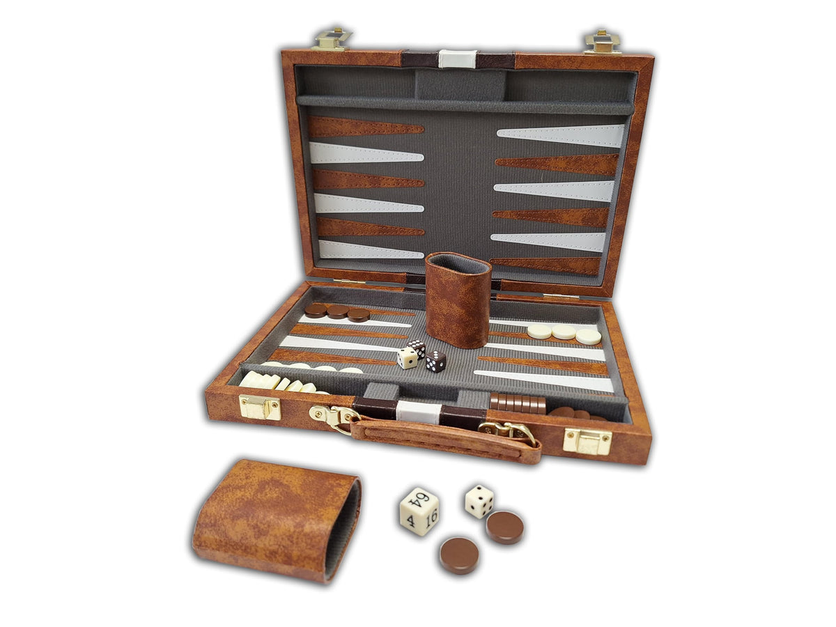 CHH Vinyl with Ripes Backagammon Set, Brown, 11"
