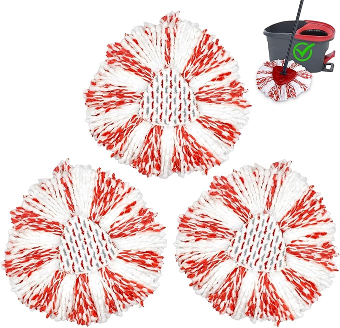 3 Pack Upgraded Deep Clean Refill Compatible with O Ceda EasyWring Spin Mop & Bucket System Microfiber Mop Heads Refill for Oceda Easywring 1 Tank Spin Mop System, 40% More Cleaning Power, Scrub Pad