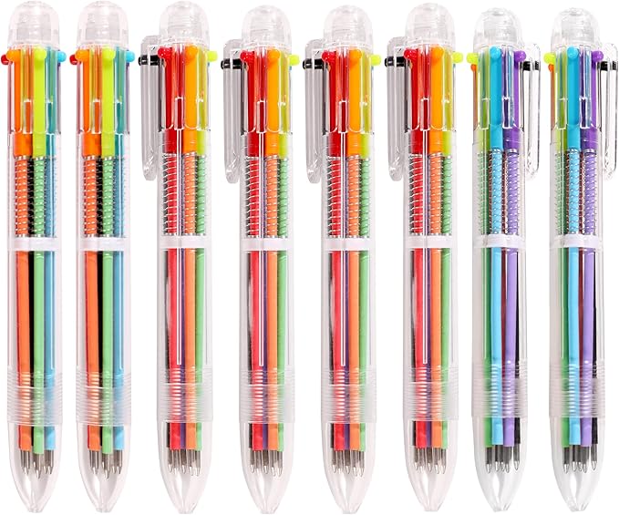 DAIKOYE Party Favors 8 PCS 0.5mm 6-in-1 Multicolor Pen 6 Colors Transparent Barrel Ballpoint Pen for Office School Supplies Students Children Gift
