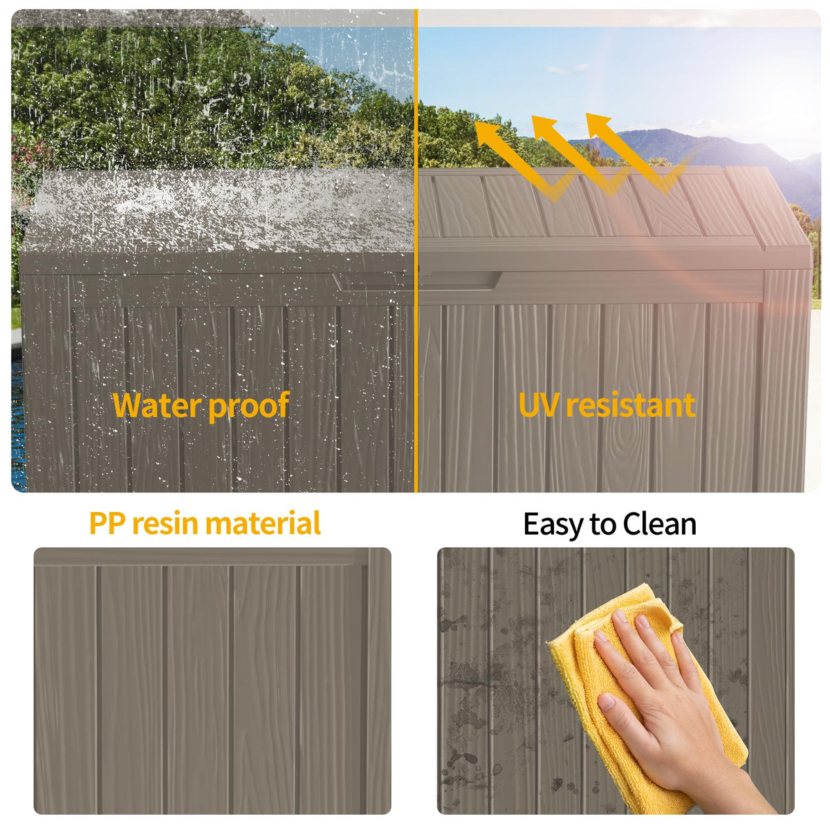 Decksplore 80 Gallon Lockable Resin Deck Box, Waterproof Outdoor Storage Box for Patio Furniture, Garden Tools, Pool Accessories, UV-Resistant Outside Delivery Box, Grey