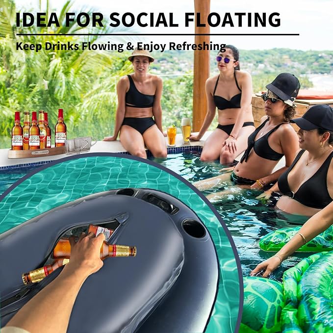 EKEPE Inflatable Kayak Floating Cooler, 40 QT - River Cooler Float with Tow Rope for Kayaking & Boating, Heavy Duty PVC Dry Storage Vessel Built in Four Cup Holder for Outdoor Enthusiasts