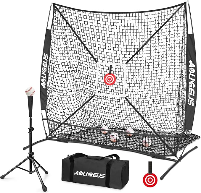 6'X6' Baseball Softball Practice Net,Pitching Net,Batting Net,with Bonus Strike Zone,Target and Bow Frame,for Hitting,Pitching,Catching