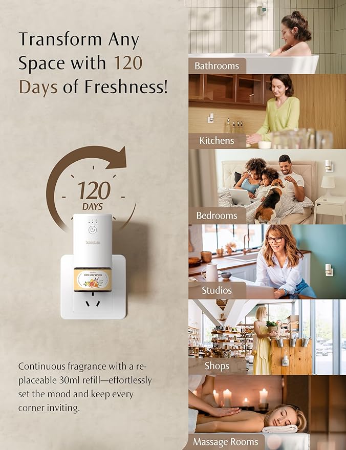 SF101 Waterless Ultrasonic Essential Oil Diffuser–100% Plant-Based,120-Day Natural Air Freshener & Aromatherapy Diffuser for Home,Hotel,Studio–Covers up to 100㎡-Peaceful Rest