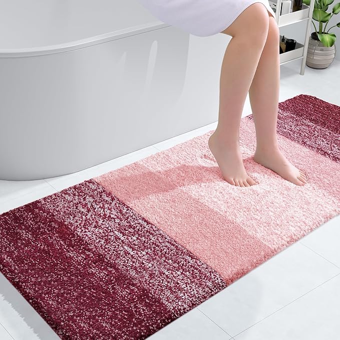 OLANLY Bathroom Runner Rugs 54x24, Extra Soft Absorbent Microfiber Bath Rugs, Rubber Backing, Quick Dry, Machine Washable Bath Mats for Bathroom Floor, Tub and Shower, Home Decor Accessories, Red