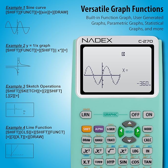 Scientific Calculator with Graph Functions for College and High School Students, Engineering, Advanced Mathematics, Calculus, Algebra, Geometery, Trigonometry, Statistics, Physics, Chemistry - Green