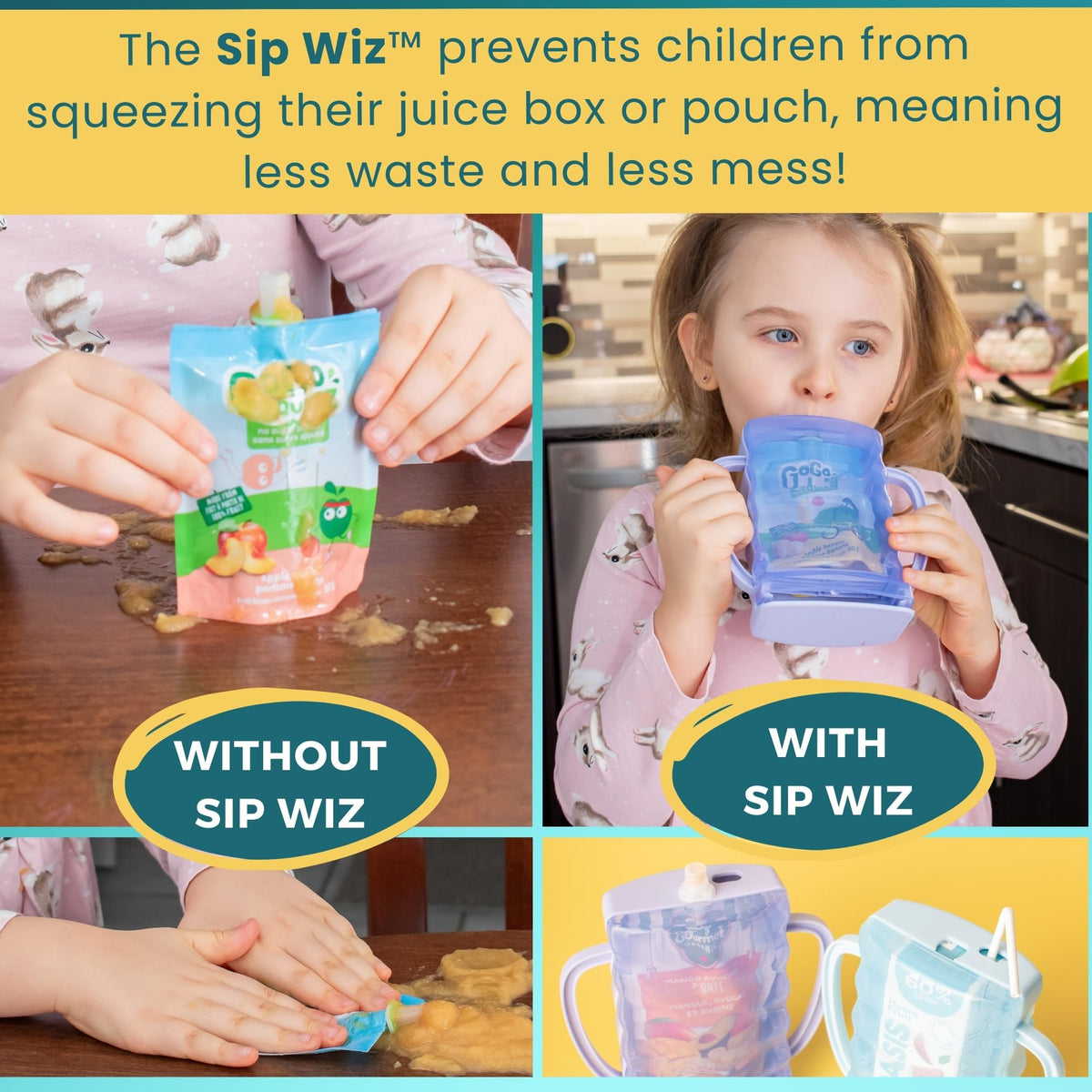 Dinneractive Sip Wiz - Baby Pouch Holder No Squeeze Pouch Food Pouches & Juice Box Holder - Anti-Squeeze Yogurt Pouch Reusable Toddler Essentials