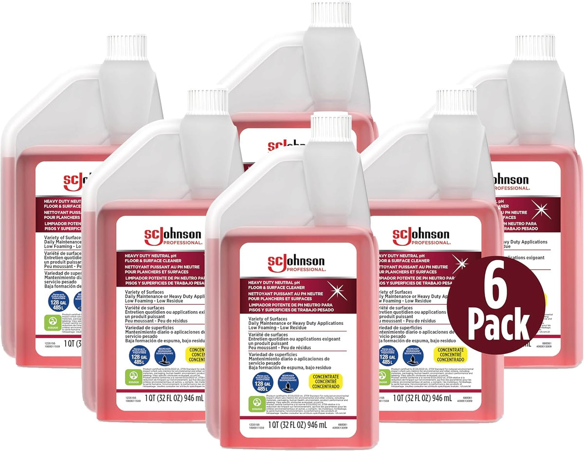 SC Johnson Professional Heavy Duty Neutral pH Floor and Surface Cleaner, Floor Cleaner Concentrate, 32 fl. oz. Bottle, Case of 6, for Professional Use Only