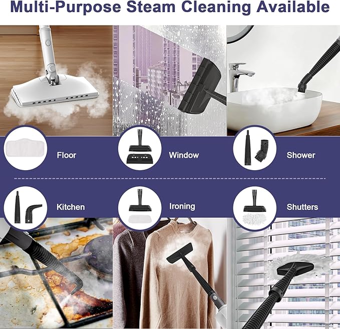 Steam Cleaner, 6 in1 Rotated Steam Mop Cleaner with 2 Modes, 2 Microfiber Pads, 400ML Removable Tank, 23FT Power Cable, Detachable Steam Mops for Floor, Laminate Floor, Tiles Cleaning (Sky White)
