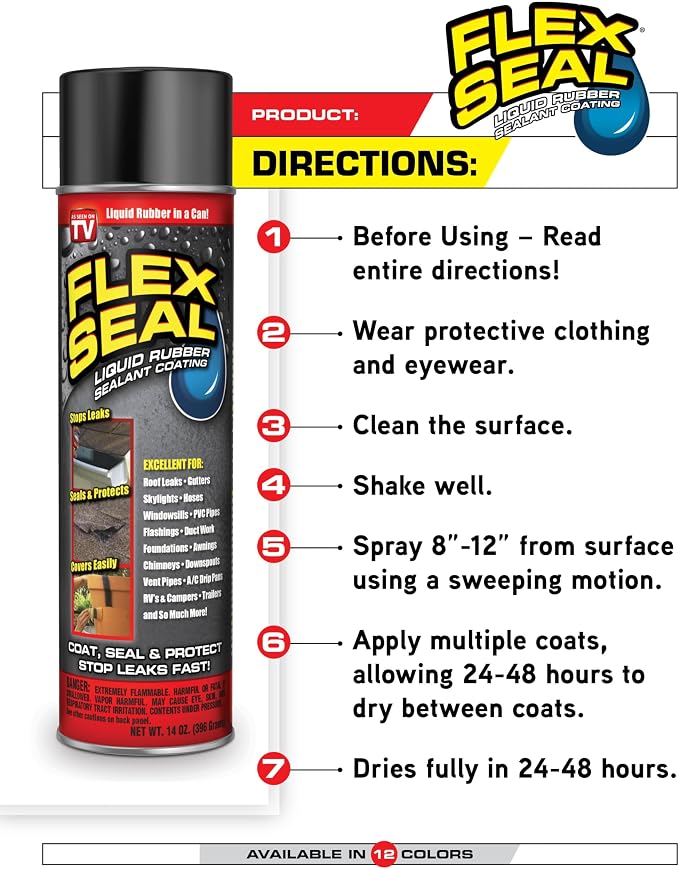 Flex Seal, 14 oz, 2-Pack, Gray, Stop Leaks Instantly, Waterproof Rubber Spray On Sealant Coating, Perfect for Gutters, Wood, RV, Campers, Roof Repair, Skylights, Windows, and More