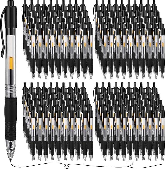 Jetec 300 Pcs Premium Gel Roller Pens Bulk, Fine Point 0.7 mm, Retractable Gel Ink Roller Ball Pens for Writing Journaling Taking Notes Office (Black)