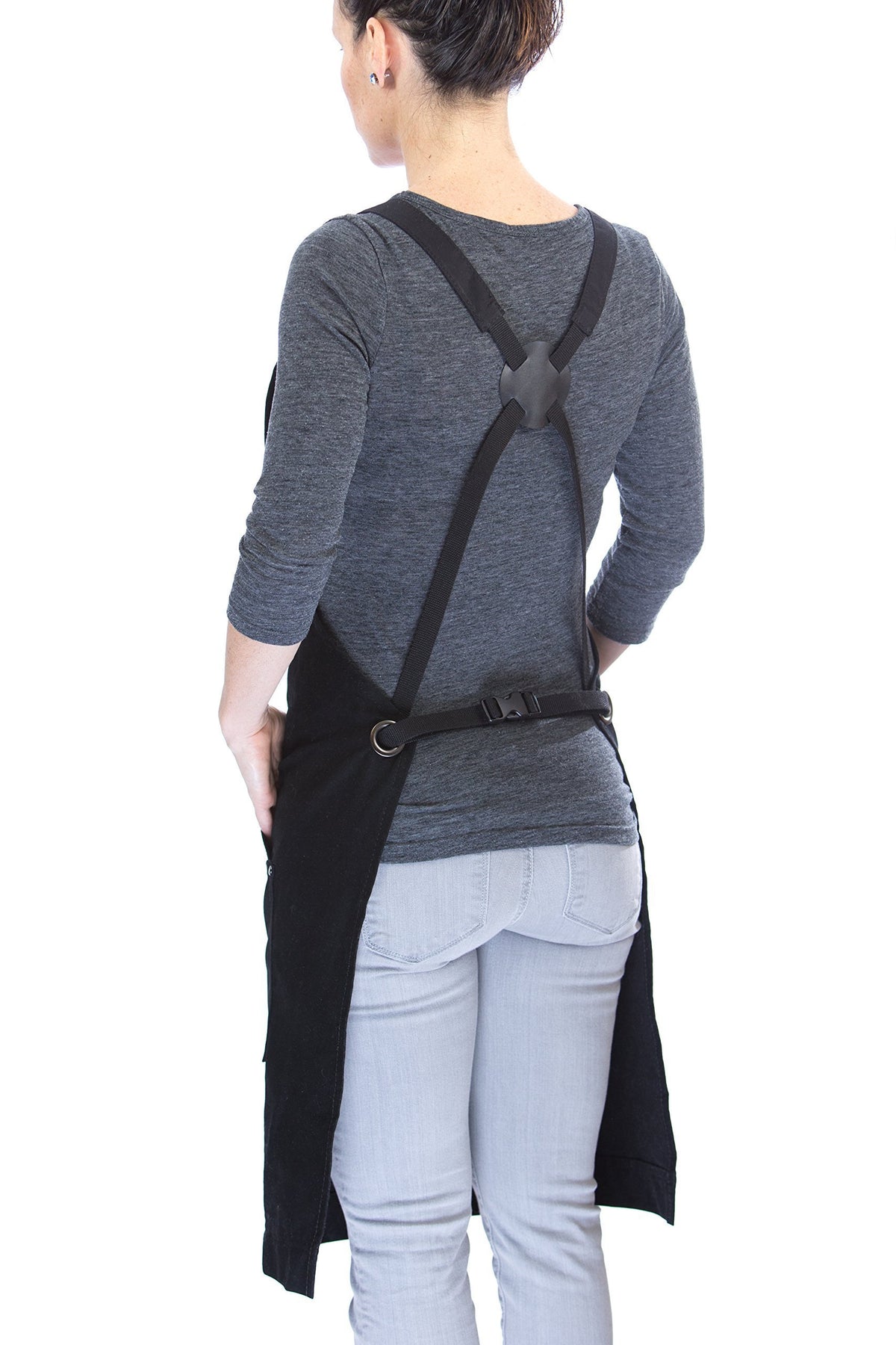 Hudson Durable Goods Professional Grade Chef Apron for Kitchen, BBQ, and Grill - 100% Cotton, Adjustable Crossback Apron for Men and Women with Large Pockets for Tools - Black
