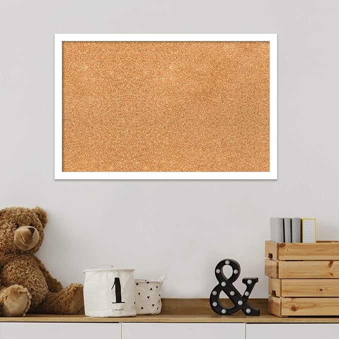 Amanti Art Natural Cork Board for Wall, 15x23 Vision Board with White Frame, Small Corkboard Office Decor for Home Organization, Modern Corkboard Pinboard to Display Items for Home Organization in