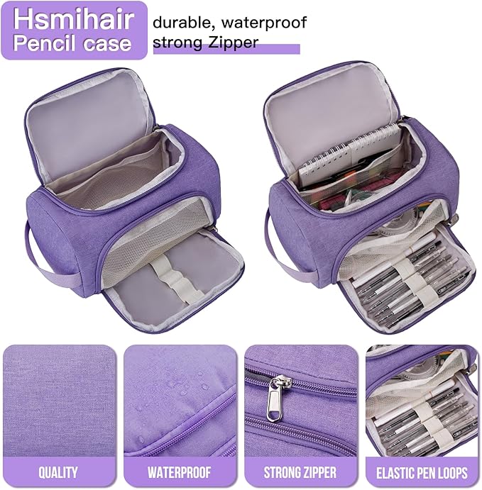 Large Pencil Pouch,Pencil Case Aesthetic,Zipper Pencil Box For Girls Back To School Supplies Emergency Bag Makeup Bag (Purple)