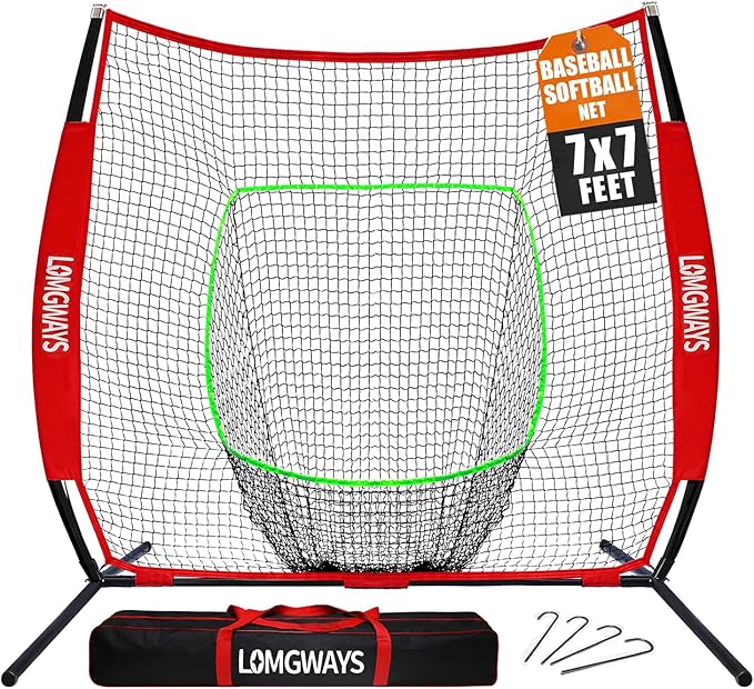 7x7ft/8x8ft Baseball Softball Net with Steel Frame for Batting, Hitting, Pitching, Portable Baseball Batting Net with Carry Bag, Great for All Levels