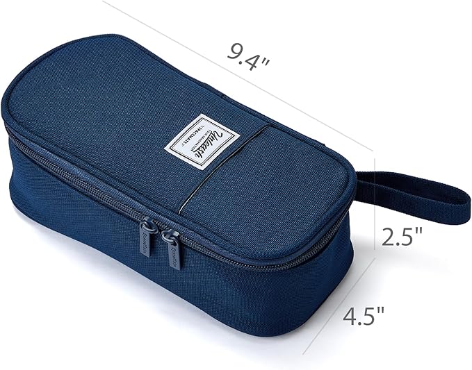 Pencil Case Pouch Box Bag School Supplies Girls Boys Kids, Cute Preppy Stuff Large Big Capacity Aesthetic Pen Organizer, Back to College Stationary, Navy Blue, Classic Stlye, 1800ml