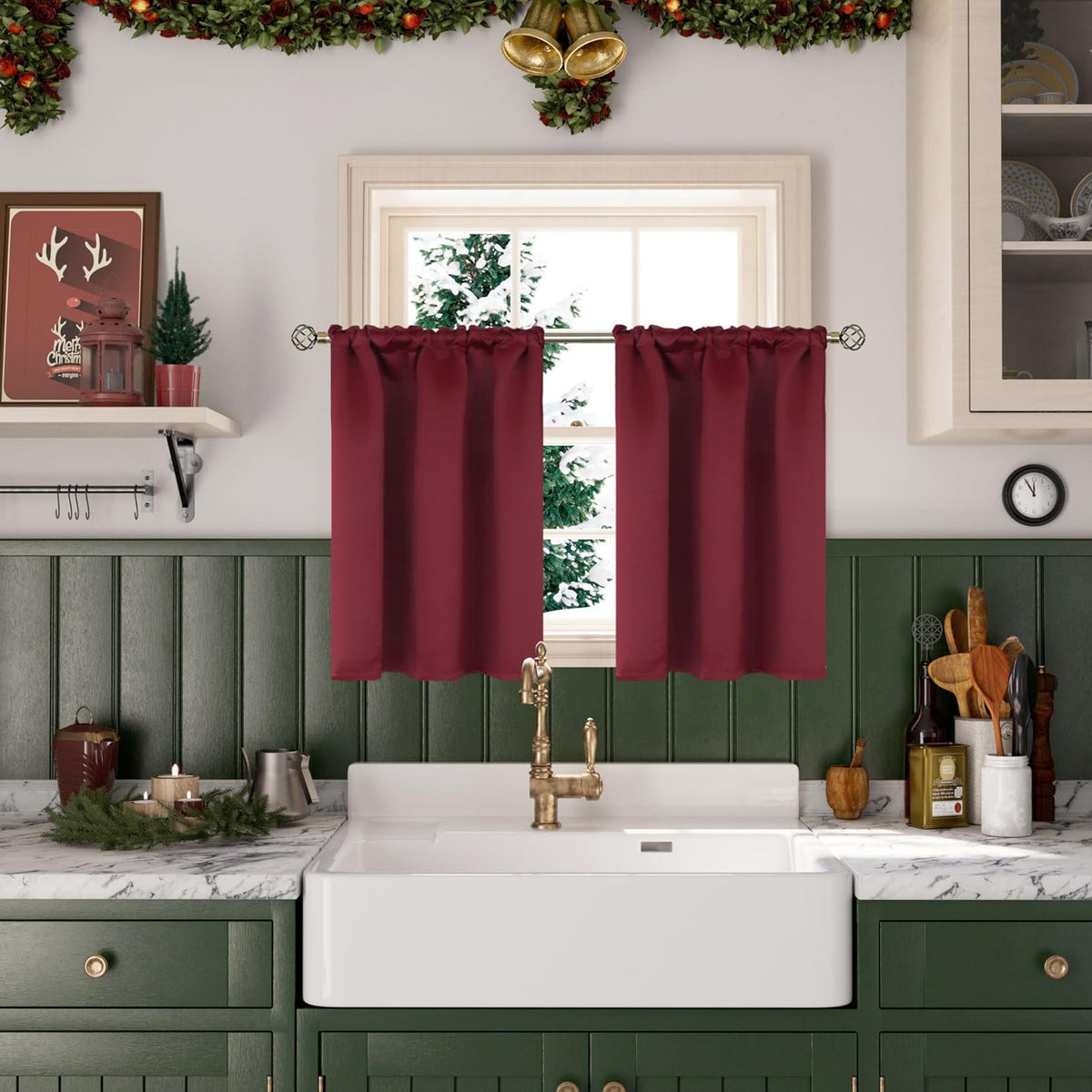 BGment Burgundy Half Window Curtains for Kitchen Cafe Window - Small Blackout Drapes Thermal Insulated Privacy for Rv Bathroom, 29 x 24 Inch, 2 Panels