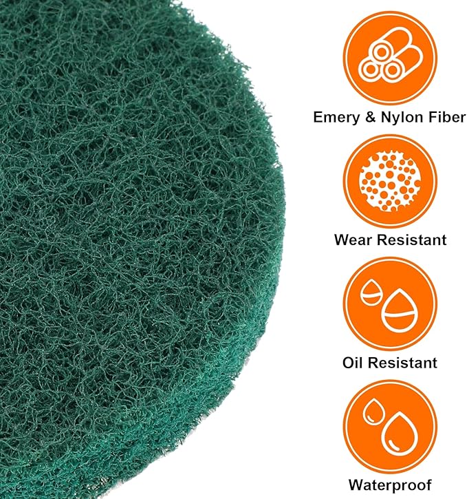 HARFINGTON 4pcs Scrubber Scouring Pads 180 400 800 1200 Grits 2 Inch Drill Power Brush Hoop and Loop Surface Conditioning Disc Drill Scuffing Disc Scrub Pads for Kitchen Cleaning, 4 Colors