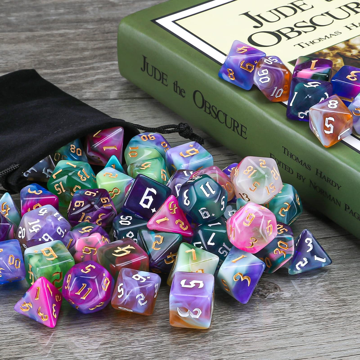 Surhugvy DND Dice Set, 7 X 7 (49 Pieces) Polyhedral Dice Set for Dungeons and Dragons DND RPG MTG Table Games with 7 Pack Black Bags