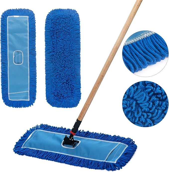 Matthew 24'' Microfiber Loop Dust Mop Washable Commercial&Residential Heavy Duty Mop Head Replacement Premium Absorbent Industrial Dust Mop Refill Pads for Hardwood, Office,Garage and Hotel -3Pack