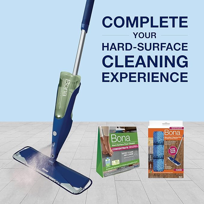 Bona Premium Multi-Surface Floor Spray Mop - Includes Multi-Surface Floor Cleaning Solution 34 fl oz and Machine Washable Microfiber Cleaning Pad - for Stone, Tile, Laminate, and Vinyl Floors