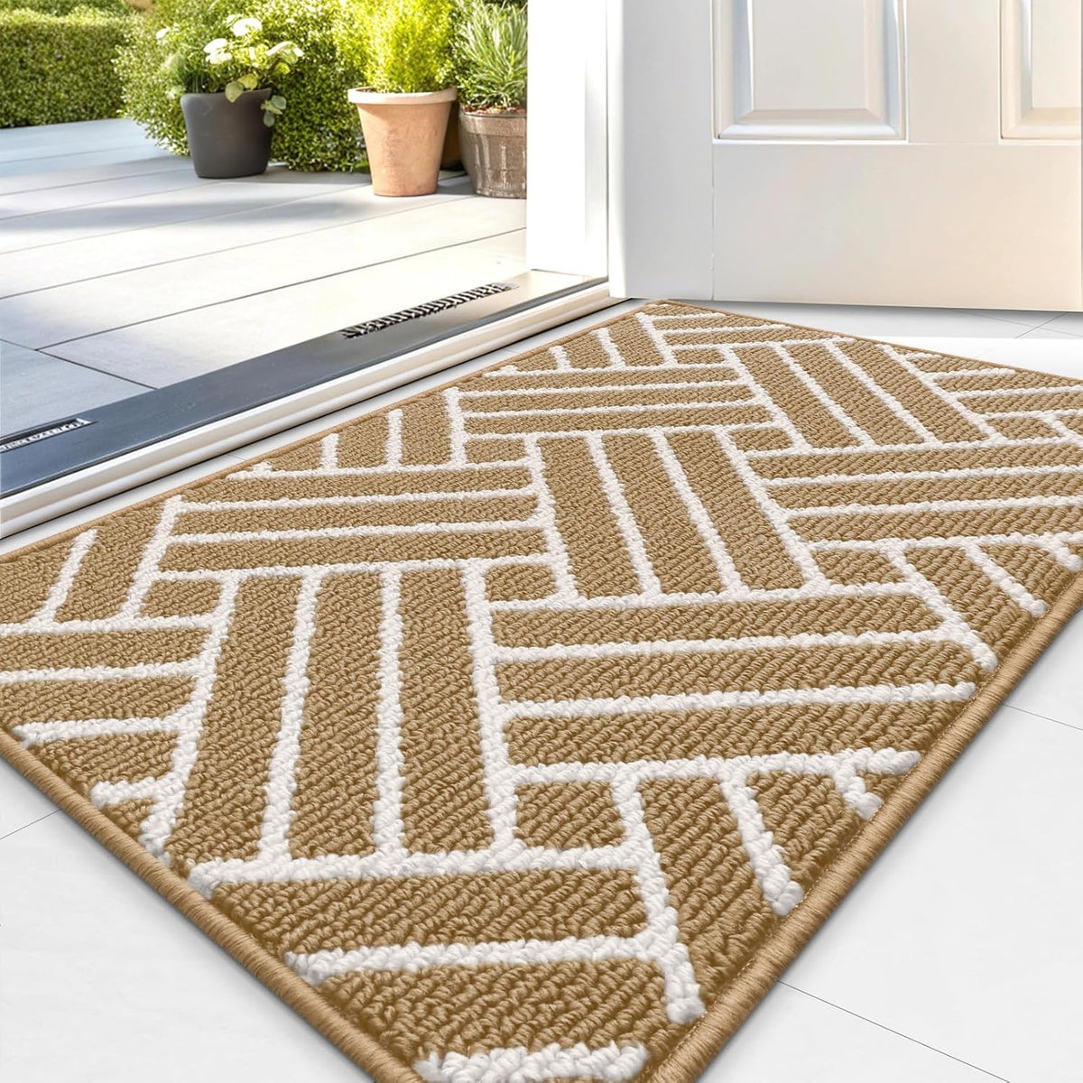 OLANLY Indoor Door Mat, 32x20 Inch, Dirt Resistant and Absorbent, Non-Slip Rubber Backing Floor Mats, Easy Clean Low-Profile Doormat for Entryway, Front Door, and Inside Entrance, Beige