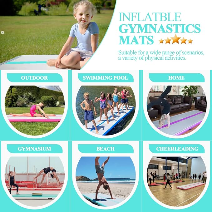 Air Mat Tumble Track, Gymnastics Mats Tumbling Track with Electric Air Pump for Home Use Cheerleading Training Kids Gym Yoga