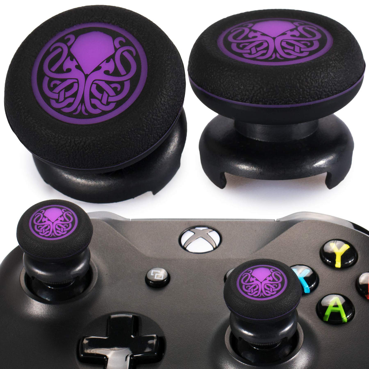 Playrealm FPS Thumbstick Extender & 3D Texture Rubber Silicone Grip Cover 2 Sets for Xbox Series X/S & Xbox One Controller(Cthulhu Secret)