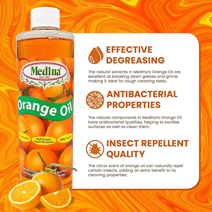 Medina Orange Oil Cleaner & Degreaser Concentrate - All Purpose Orange Oil Cleaner, Cabinet Cleaner Degreaser, Wood Degreaser for Kitchen Cabinets, Ideal for Mopping Floors & Automotive - 16oz