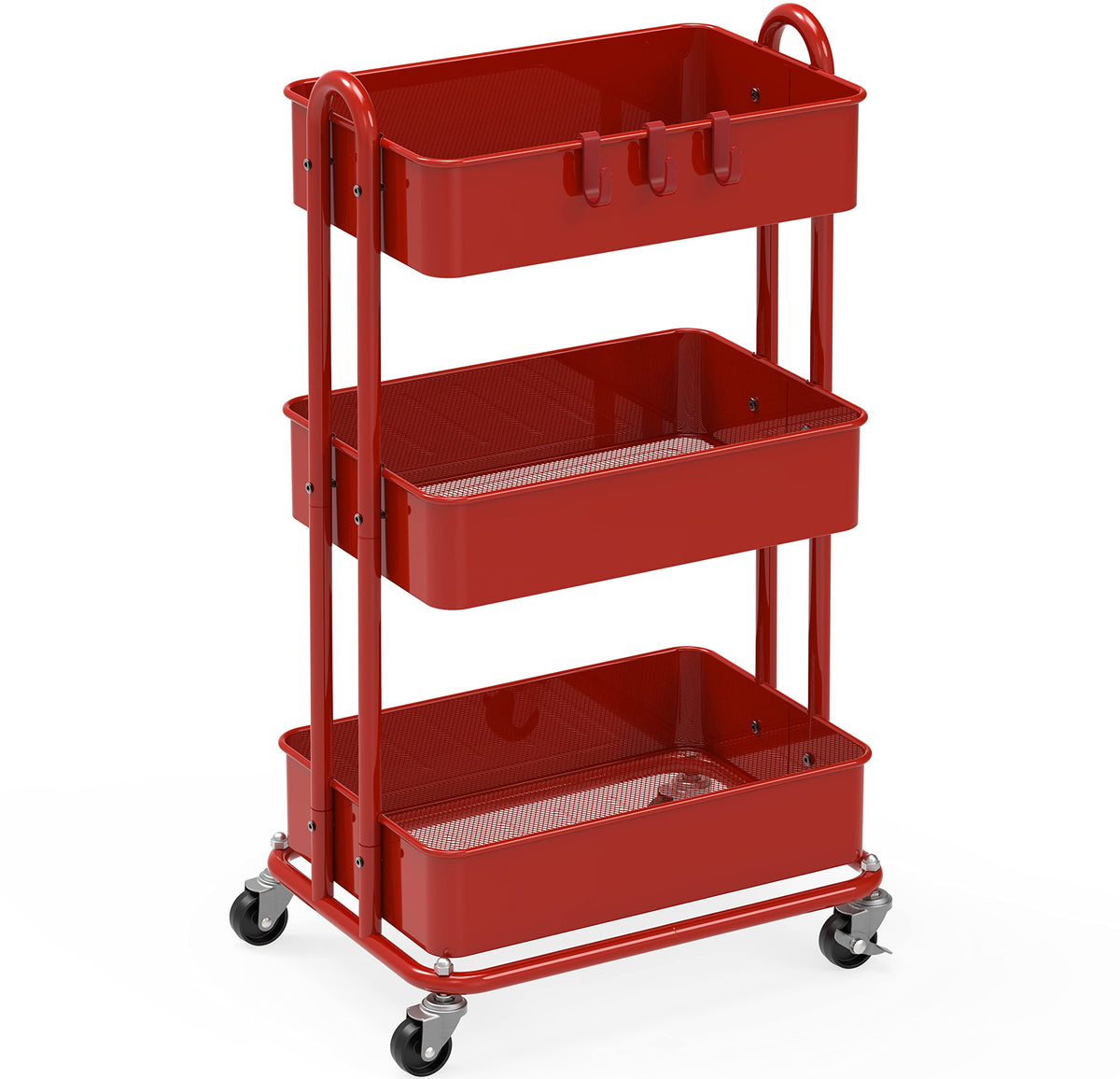 Simple Houseware 3-Tier Heavy Duty Metal Utility Rolling Cart, Red